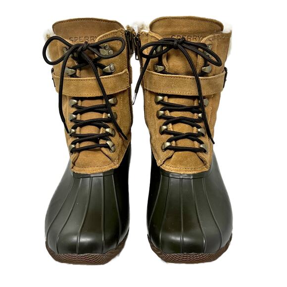 NEW Sperry x J.Crew Shearwater Buckle Snow Duck Boots Carmel Suede 10 M - Picture 3 of 15
